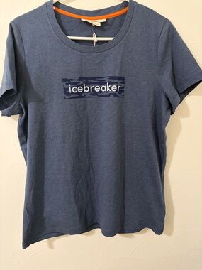 Icebreaker Women's Short Sleeve Tee Blue with Orange Trim